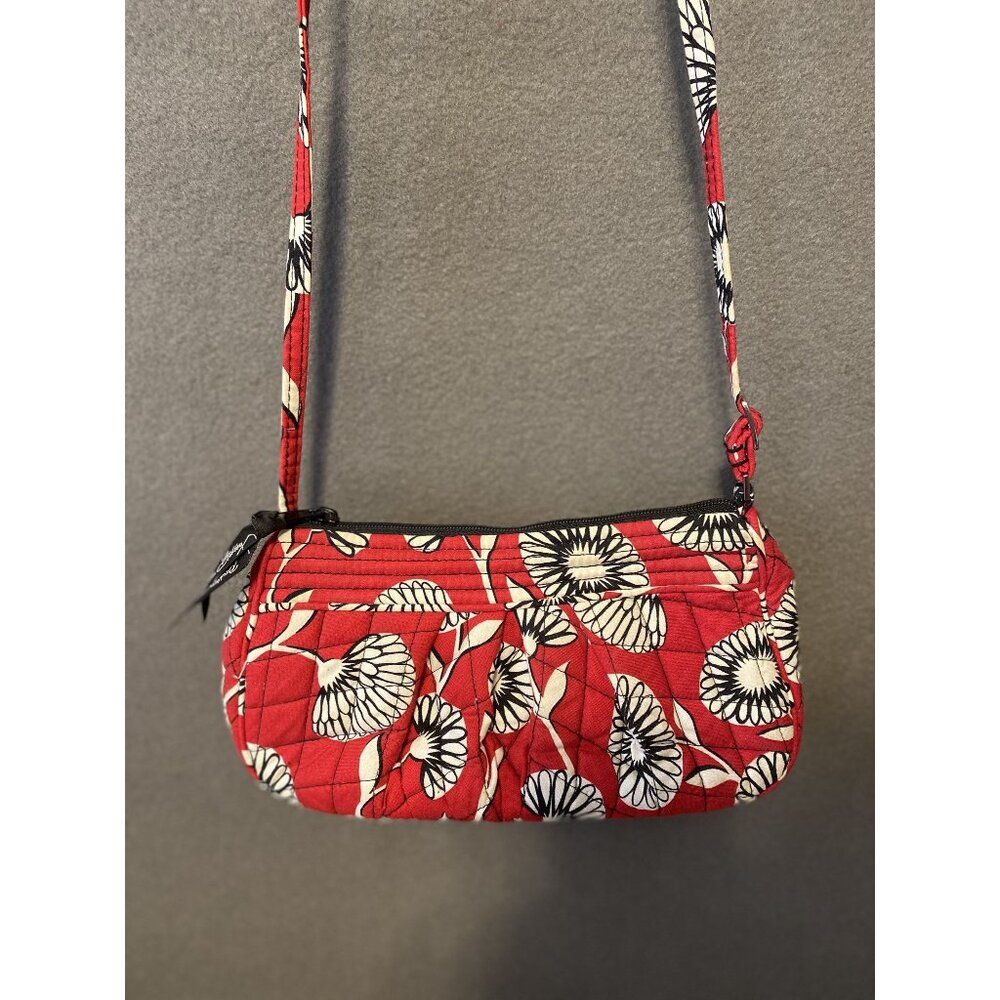 Vera Bradley Frannie Quilted Floral Red Wristlet/Crossbody Bag - 10"x6"